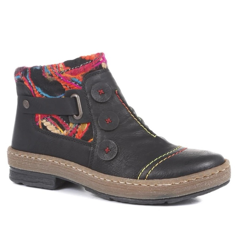 Women's Black Multicolor Ankle Boots - Picture 1 of 8